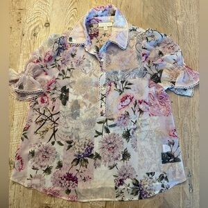 Alex & Lili puffed short sleeve flowered blouse M